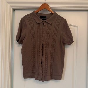 Aeropostale Men's Brown Cable-Knit Polo Shirt